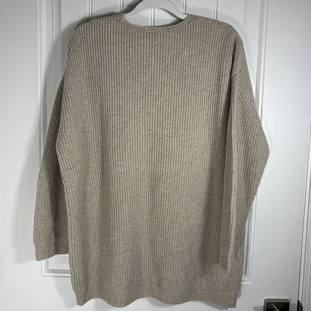Jenni Kayne Women's Large Oatmeal Wool Cashmere V-Neck Oversized Sweater - Picture 3 of 5